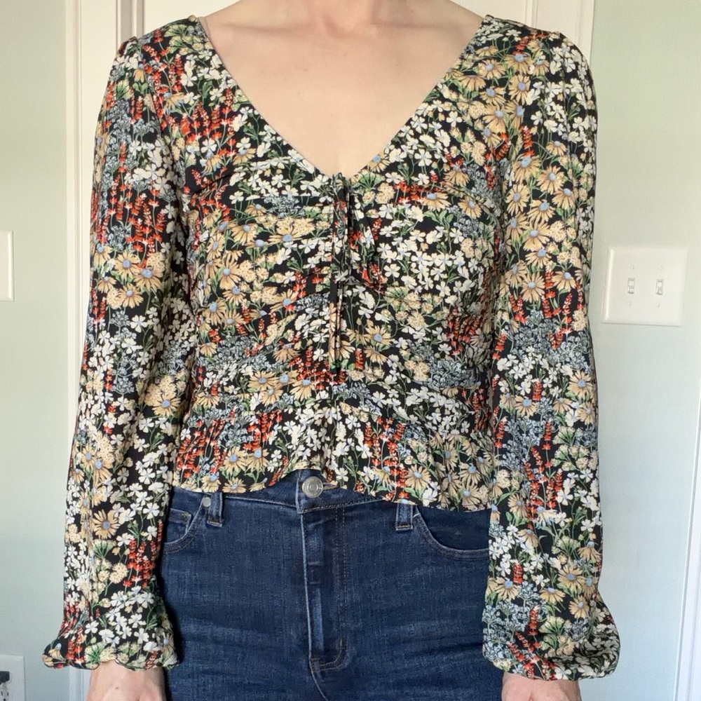 H&M | Floral Ruched-Front Shirt